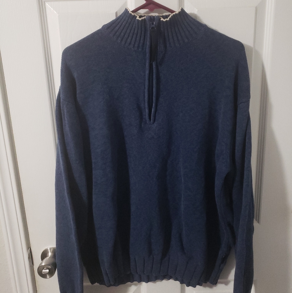 Vintage Chaps Ralph Lauren 1/4 Zip Sweater Mens Large Casual Turtleneck Blue XL.